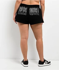 True Religion Crystal Embroidered Black Sweat Shorts