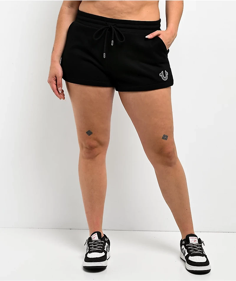 True Religion Crystal Embroidered Black Sweat Shorts