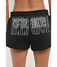 True Religion Crystal Embroidered Black Sweat Shorts