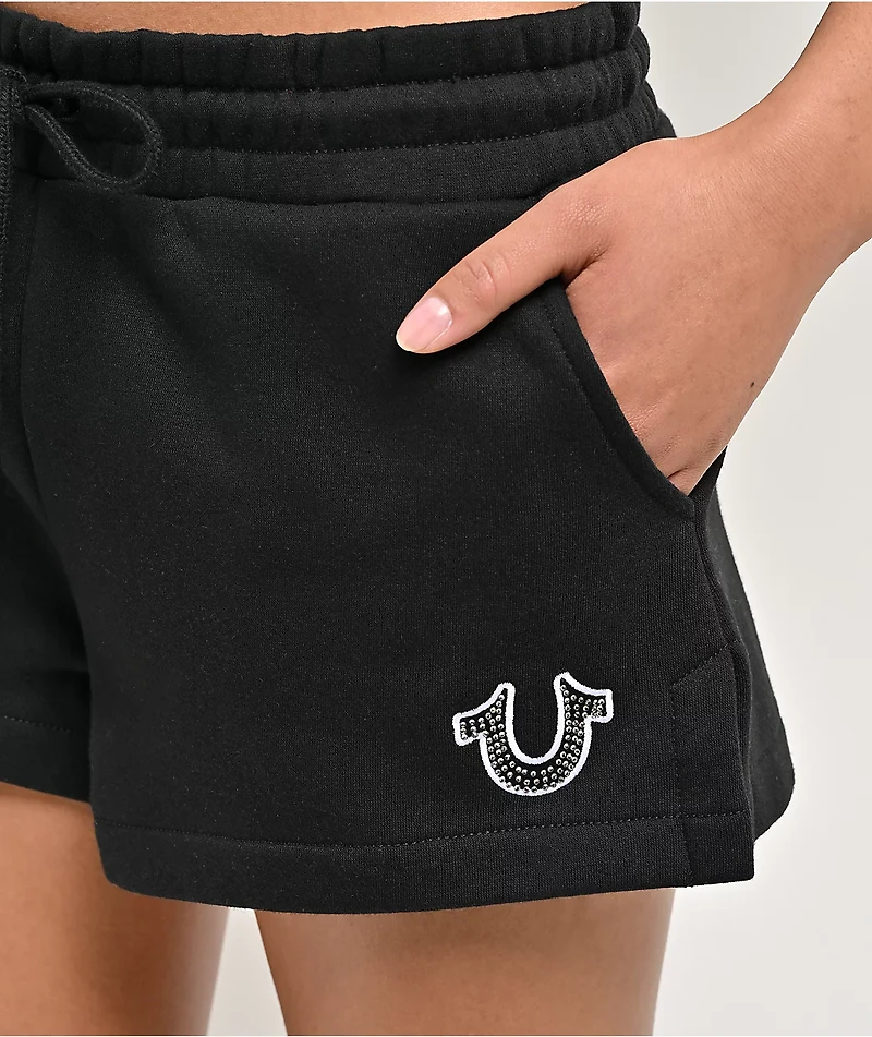 True Religion Crystal Embroidered Black Sweat Shorts