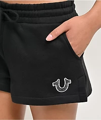 True Religion Crystal Embroidered Black Sweat Shorts