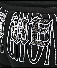 True Religion Crystal Embroidered Black Sweat Shorts