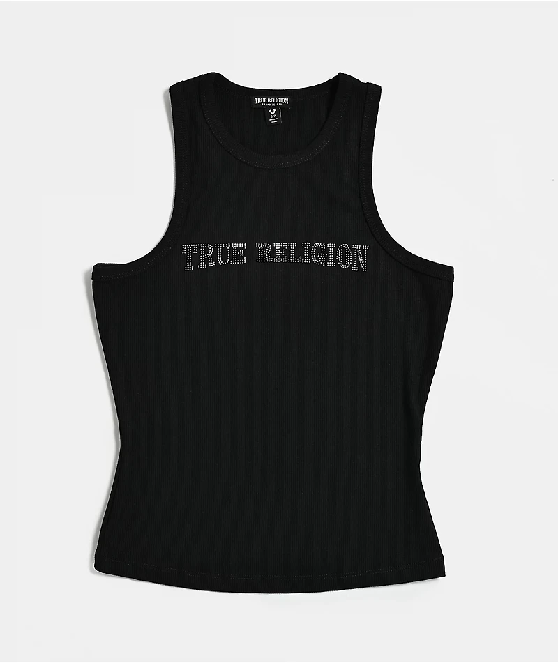 True Religion Crystal Goddess Black Tank Top