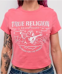 True Religion Crystal Groovy Buddha  Sun Kissed Coral Crop T-Shirt