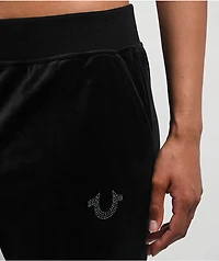 True Religion Crystal Horseshoe Black Straight Leg Velour Pants