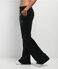 True Religion Crystal Horseshoe Black Straight Leg Velour Pants