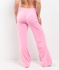 True Religion Crystal Horseshoe Pink Velour Track Pants