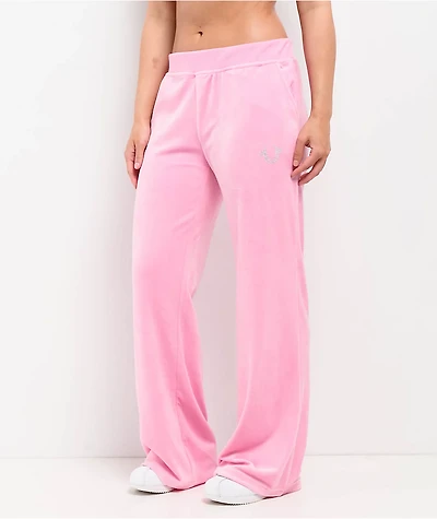 True Religion Crystal Horseshoe Pink Velour Track Pants
