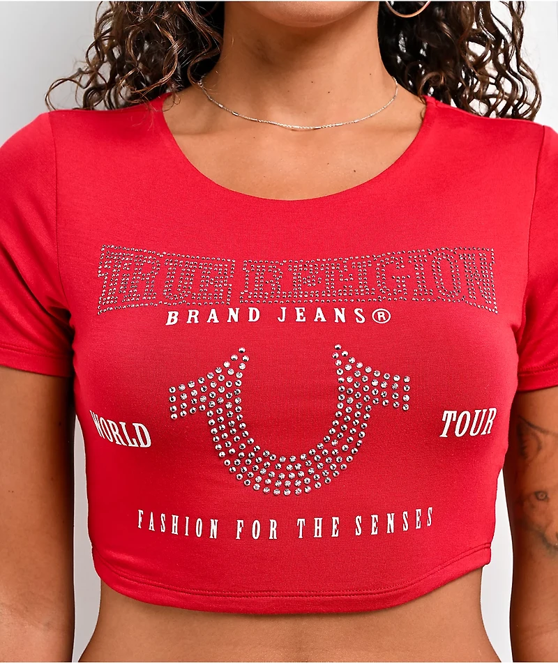 True Religion Crystal Horseshoe Spicy Red Crop T-Shirt