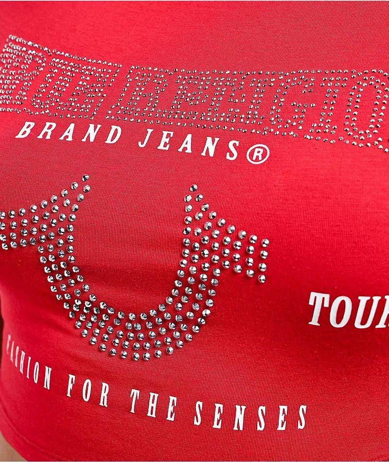 True Religion Crystal Horseshoe Spicy Red Crop T-Shirt