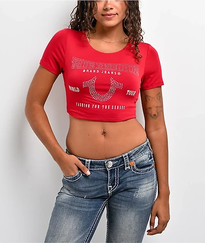 True Religion Crystal Horseshoe Spicy Red Crop T-Shirt