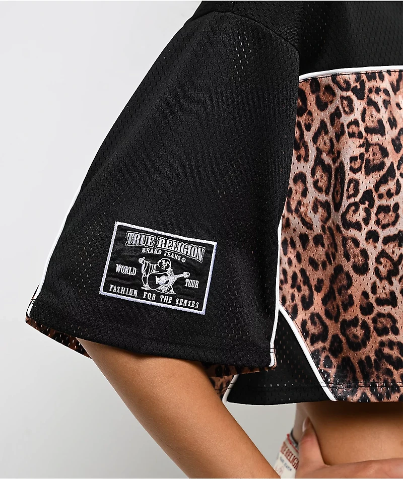 True Religion Crystal Leopard Brown Boxy Crop Jersey