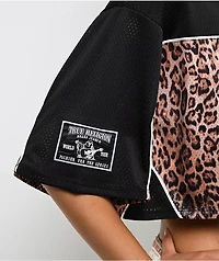True Religion Crystal Leopard Brown Boxy Crop Jersey
