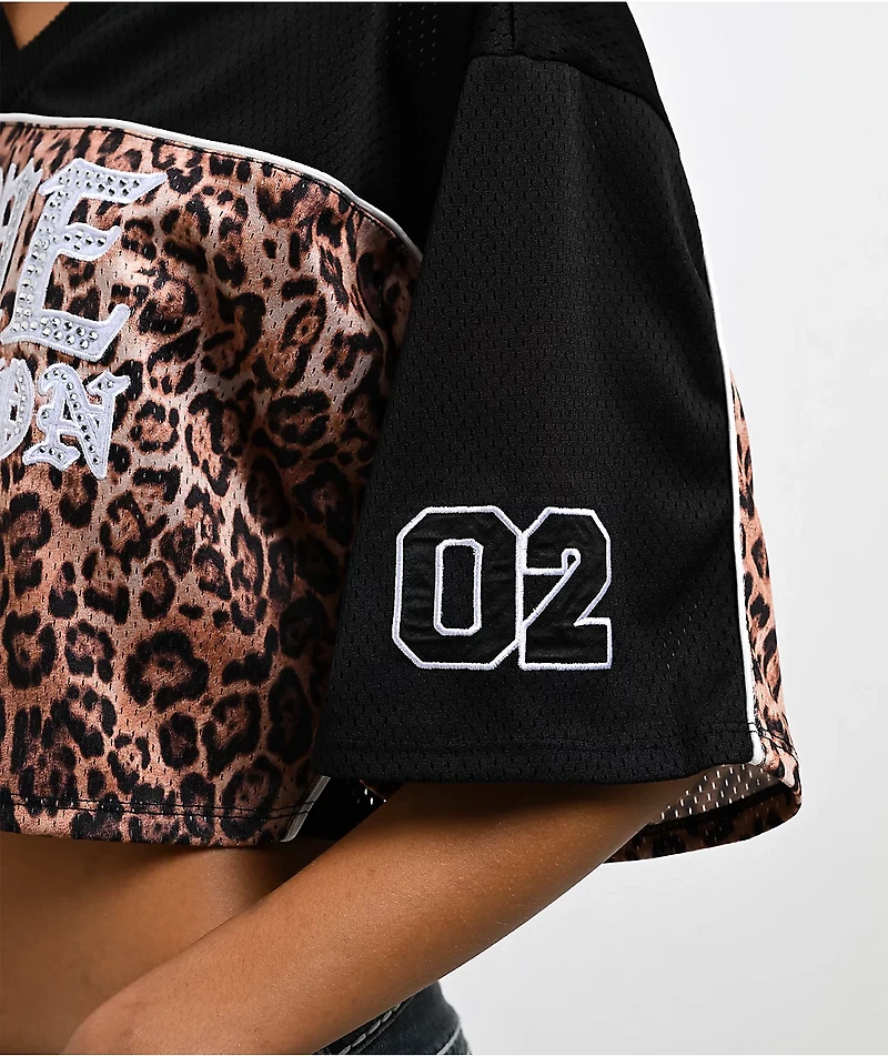 True Religion Crystal Leopard Brown Boxy Crop Jersey