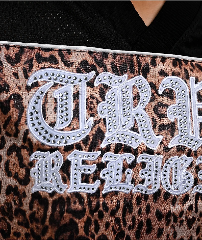 True Religion Crystal Leopard Brown Boxy Crop Jersey