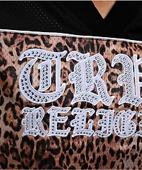 True Religion Crystal Leopard Brown Boxy Crop Jersey