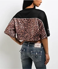 True Religion Crystal Leopard Brown Boxy Crop Jersey