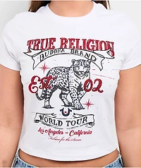 True Religion Crystal Leopard White Crop T-Shirt