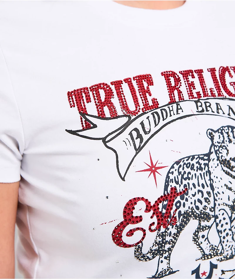 True Religion Crystal Leopard White Crop T-Shirt