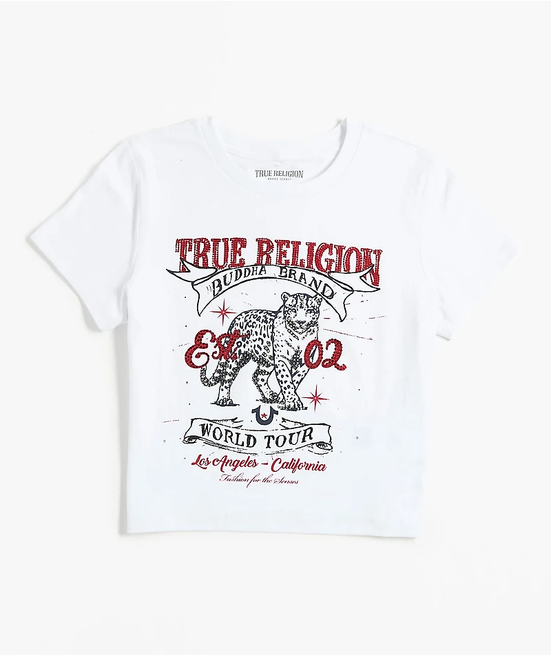 True Religion Crystal Leopard White Crop T-Shirt