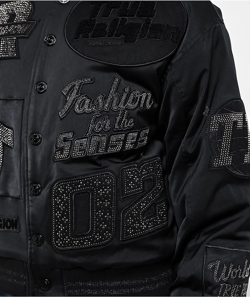 True Religion Crystal Logo Black Bomber Jacket
