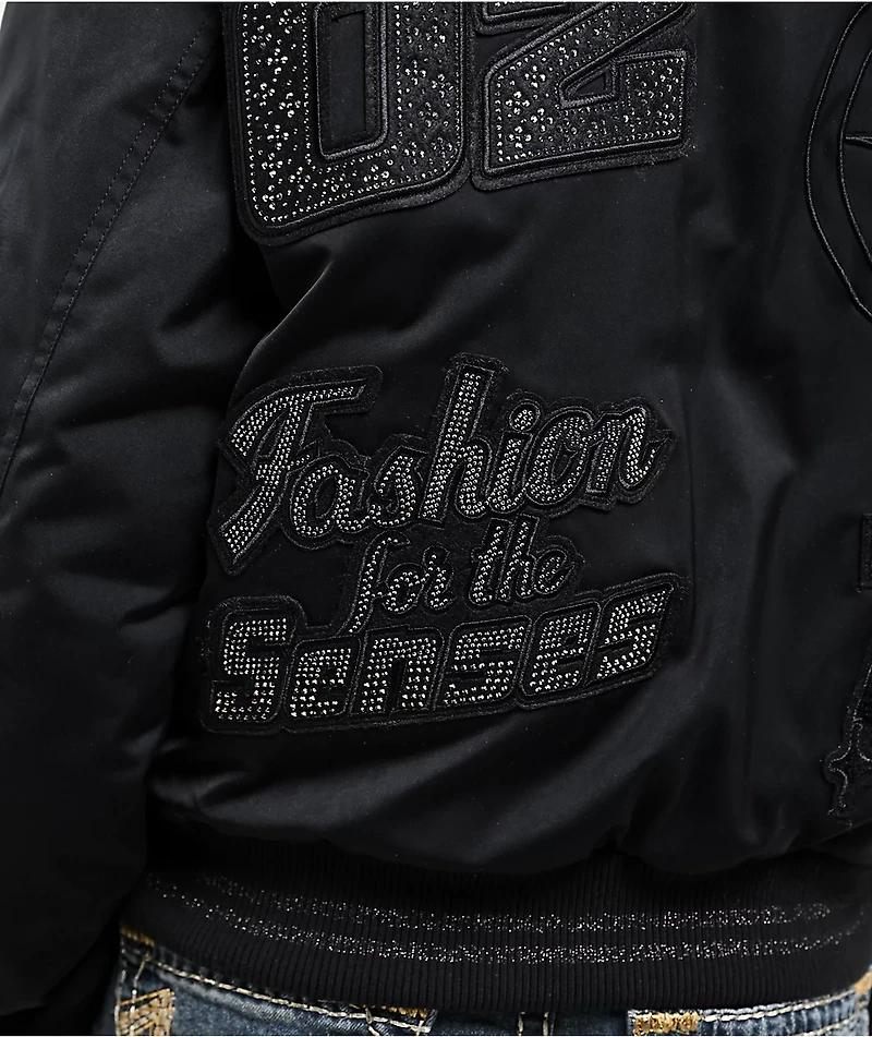 True Religion Crystal Logo Black Bomber Jacket