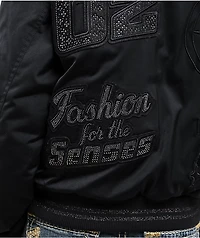 True Religion Crystal Logo Black Bomber Jacket