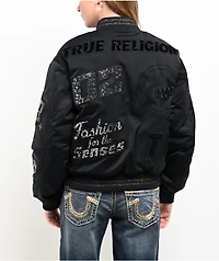 True Religion Crystal Logo Black Bomber Jacket