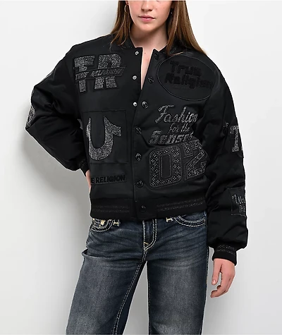 True Religion Crystal Logo Black Bomber Jacket