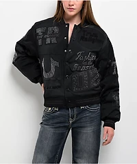 True Religion Crystal Logo Black Bomber Jacket