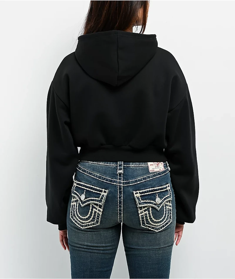 True Religion Crystal Logo Black Crop Hoodie