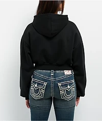 True Religion Crystal Logo Black Crop Hoodie