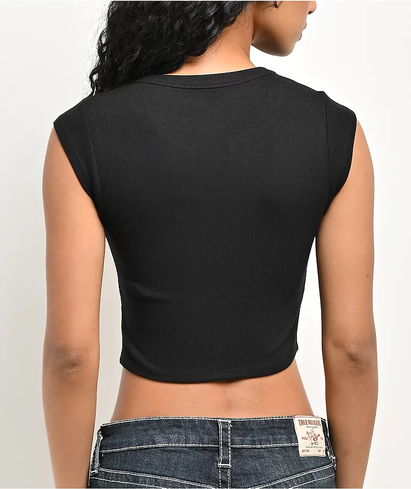 True Religion Crystal Logo Notch Rib Crop T-Shirt