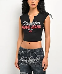 True Religion Crystal Logo Notch Rib Crop T-Shirt