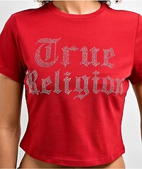 True Religion Crystal Logo Red Crop T-Shirt