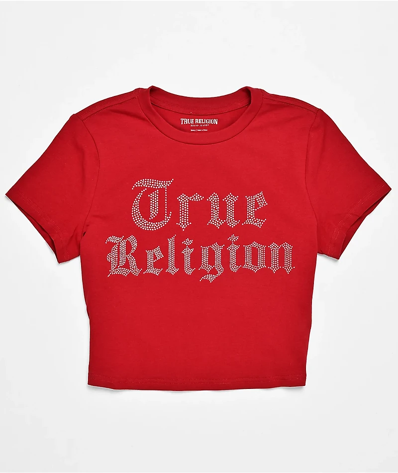 True Religion Crystal Logo Red Crop T-Shirt
