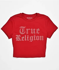 True Religion Crystal Logo Red Crop T-Shirt