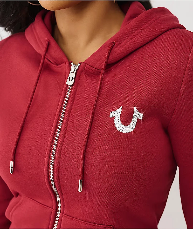 True Religion Crystal Logo Red Zip Hoodie