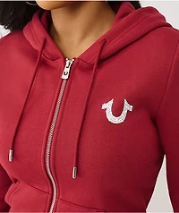 True Religion Crystal Logo Red Zip Hoodie