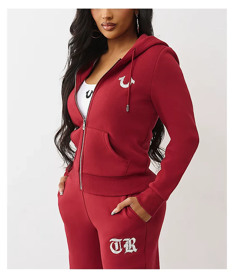 True Religion Crystal Logo Red Zip Hoodie