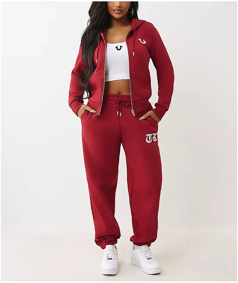 True Religion Crystal Logo Red Zip Hoodie