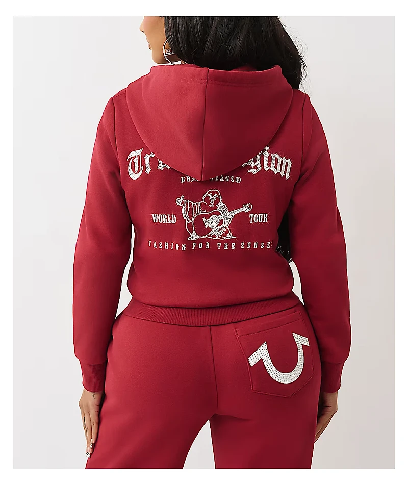 True Religion Crystal Logo Red Zip Hoodie