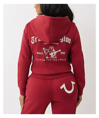 True Religion Crystal Logo Red Zip Hoodie