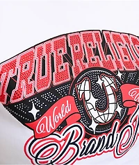 True Religion Crystal Logo White & Red Ringer Crop T-Shirt