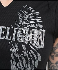 True Religion Crystal Logo Winged Notch Rib Crop T-Shirt
