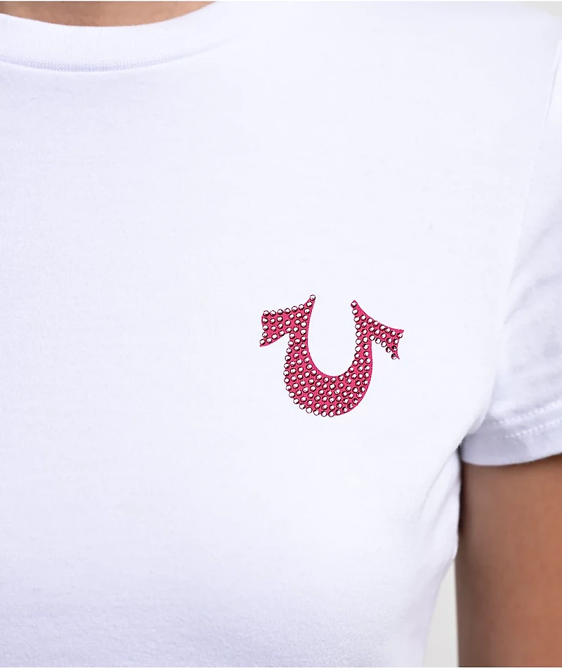True Religion Crystal Mushroom White Crop T-Shirt