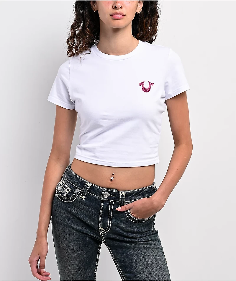 True Religion Crystal Mushroom White Crop T-Shirt