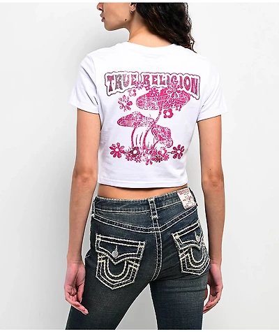 True Religion Crystal Mushroom White Crop T-Shirt