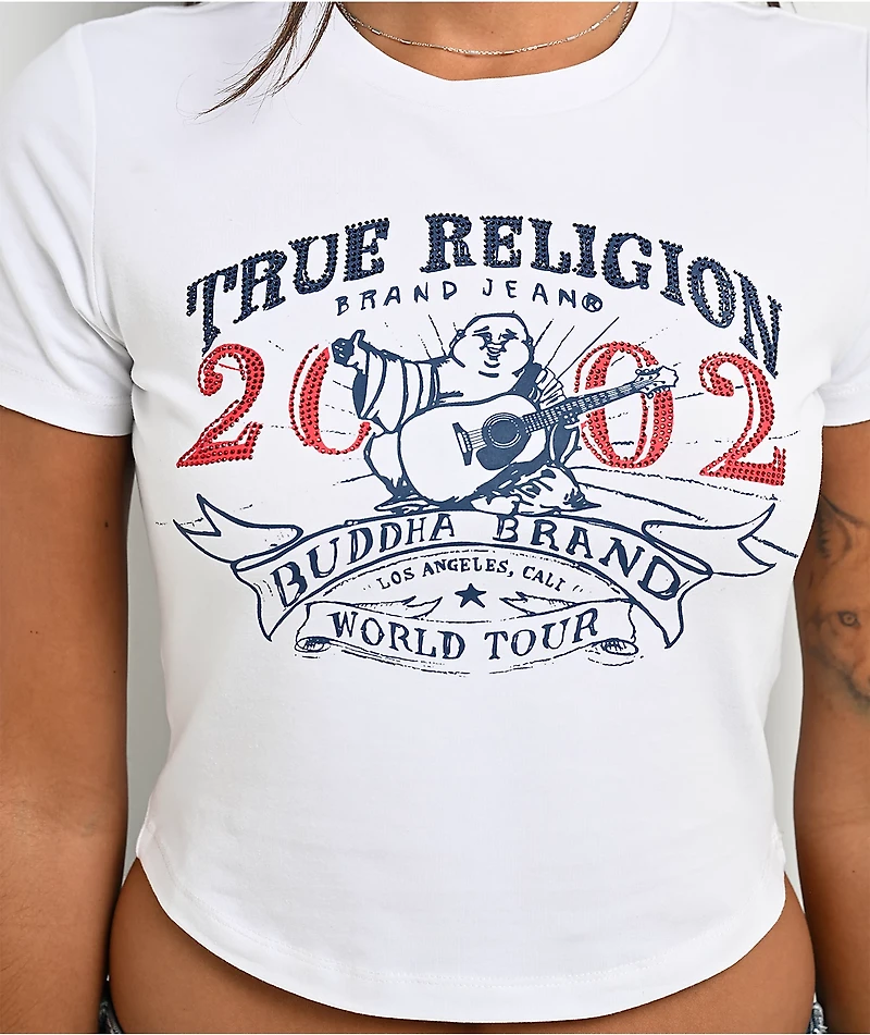 True Religion Crystal OG World Tour White Crop T-Shirt