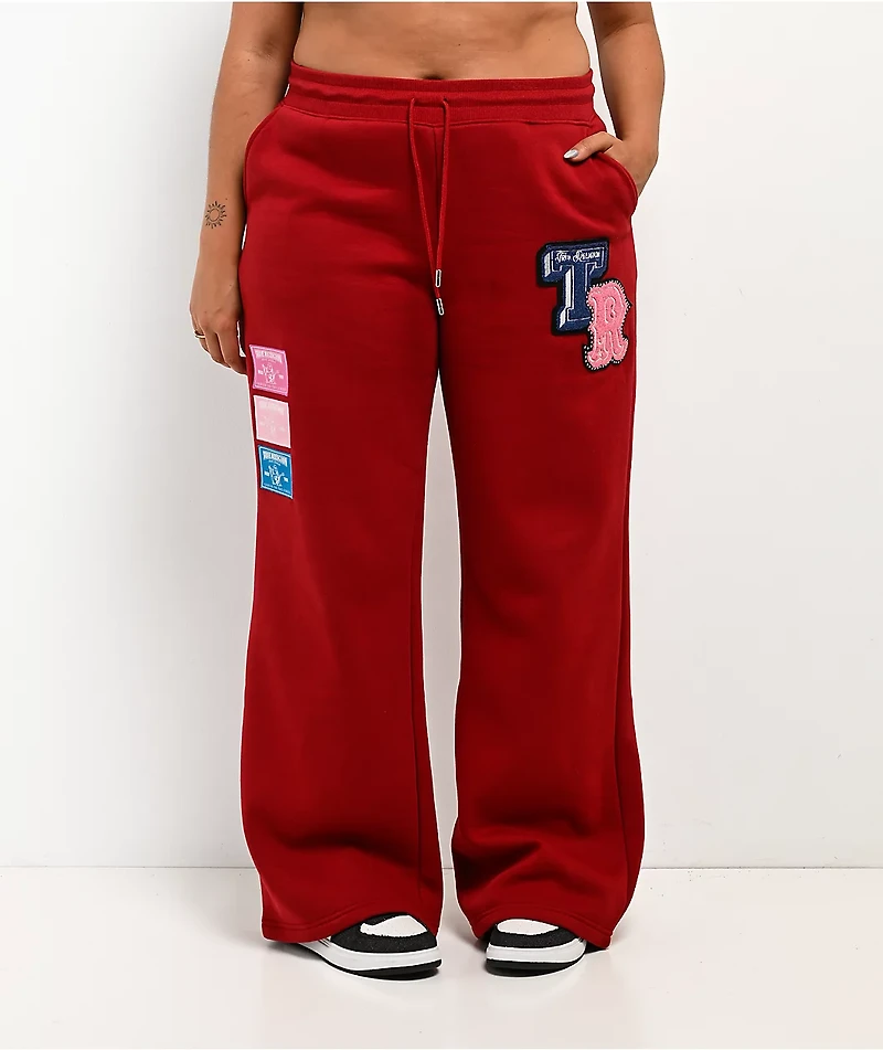 True Religion Crystal Patch Red Straight Leg Sweatpants